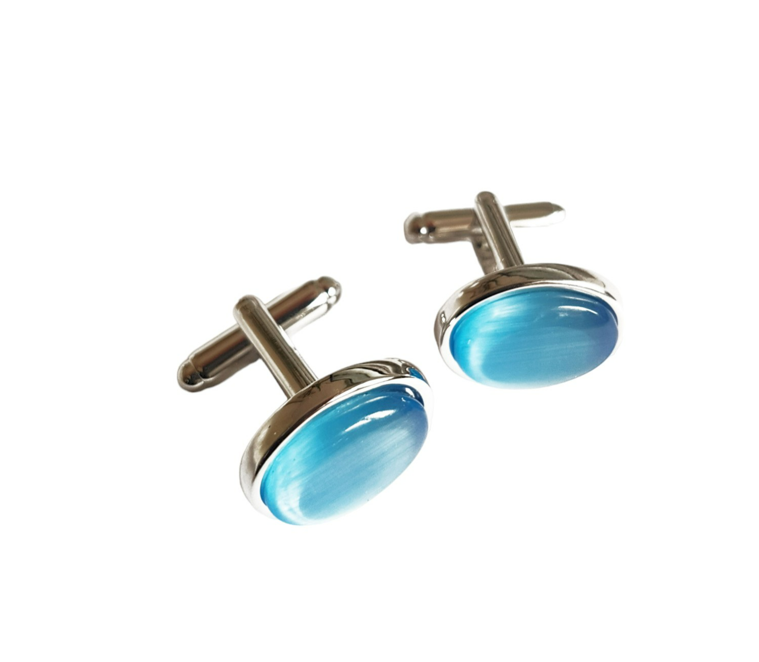 Blue Opal Cufflinks, Silver – Lapel Pins Ties Pocket Squares