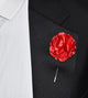 red silk button hole, red silk lapel pin flower