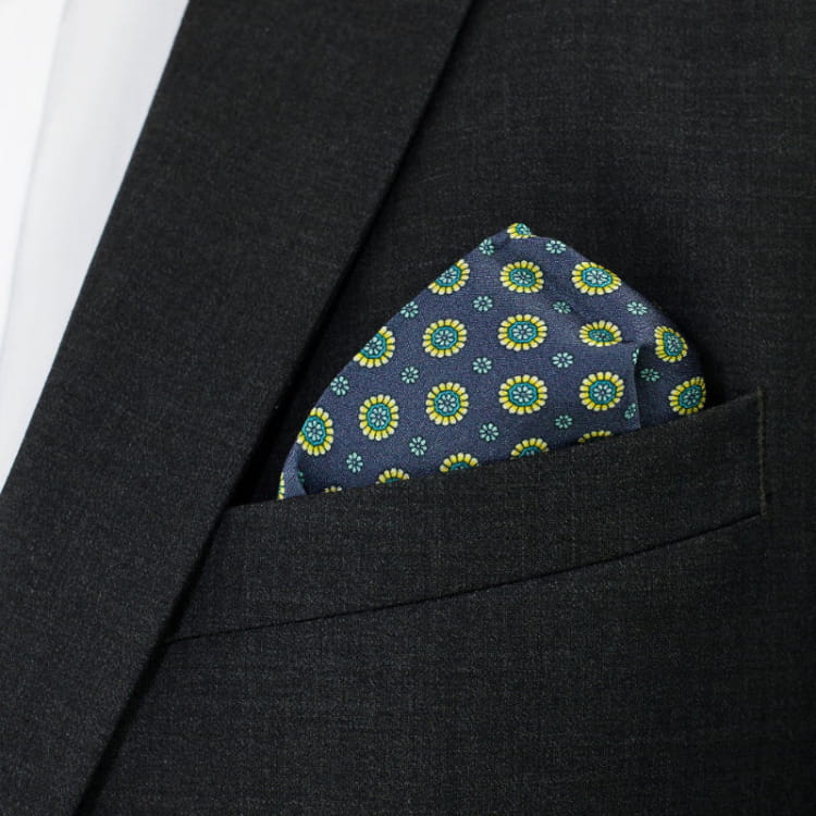 Patterned pocket square in a suit pocket
