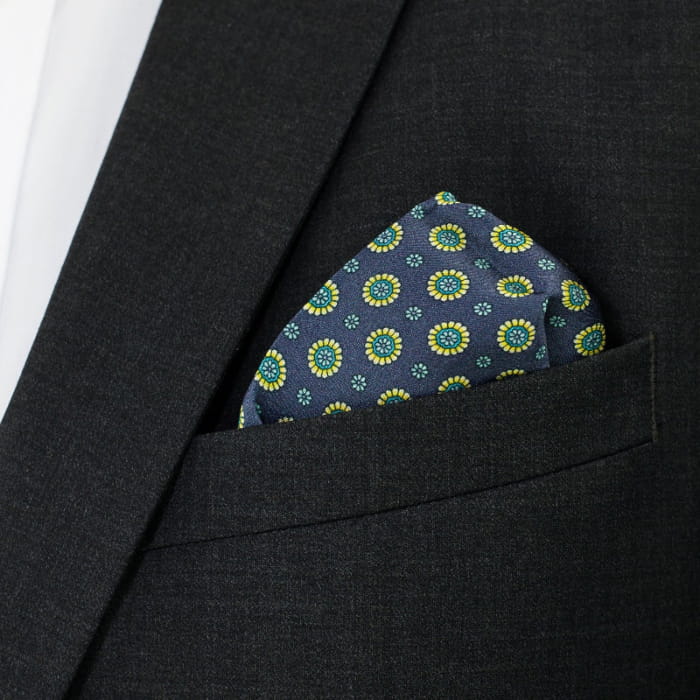 Patterned pocket square in a suit pocket