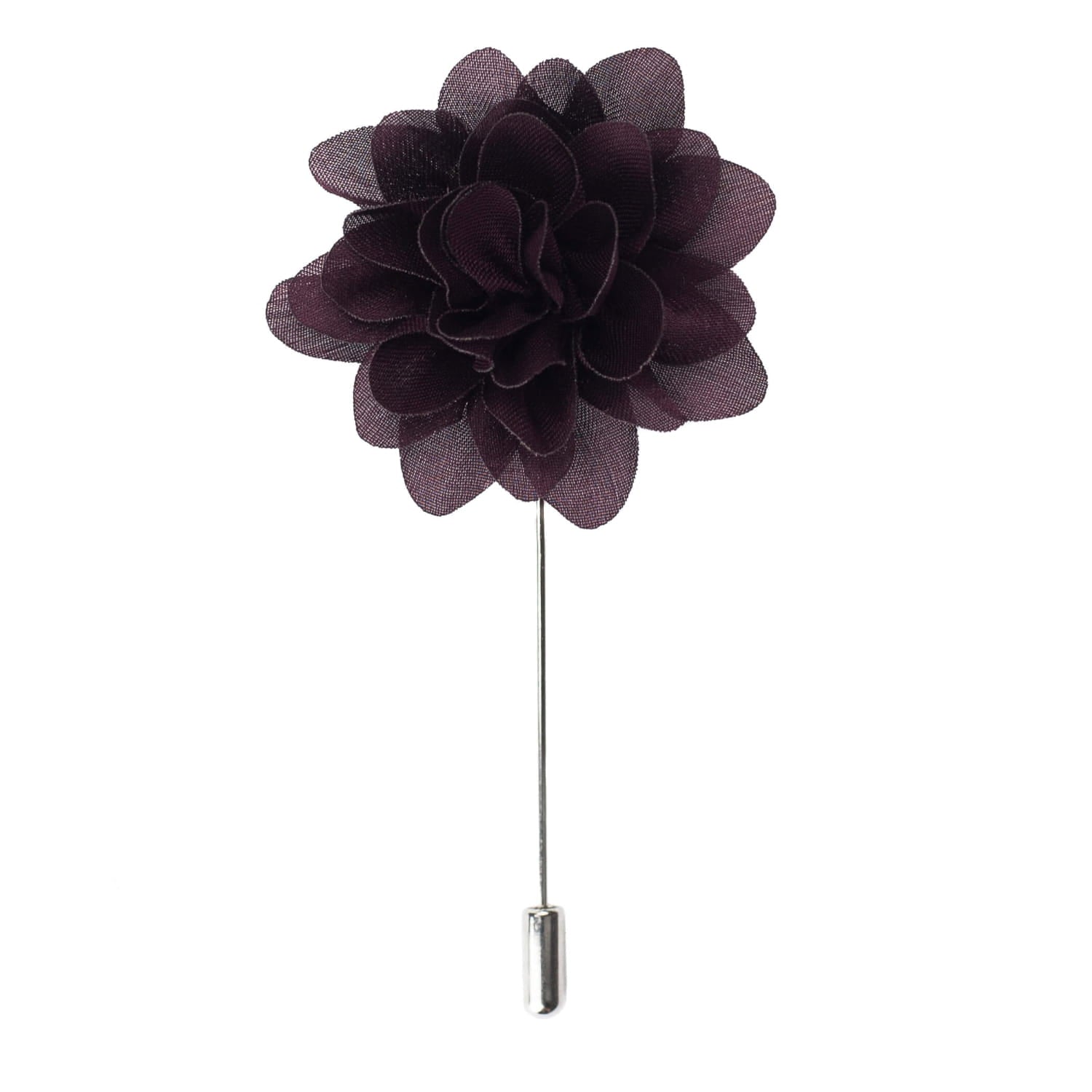 Purple flower lapel pin on a white background
