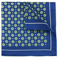 navy blue silk pocket square with yellow motif 
