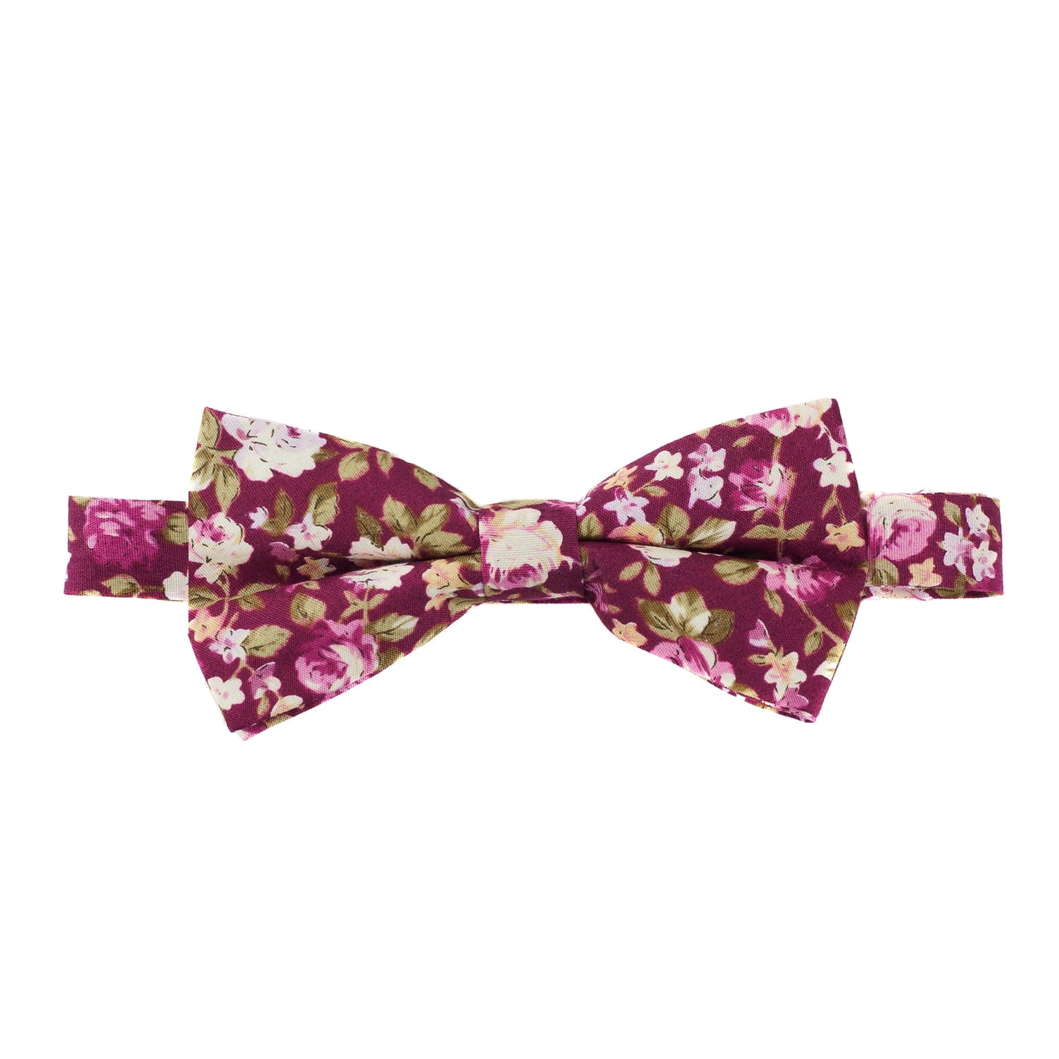 Floral-patterned bow tie on a white background