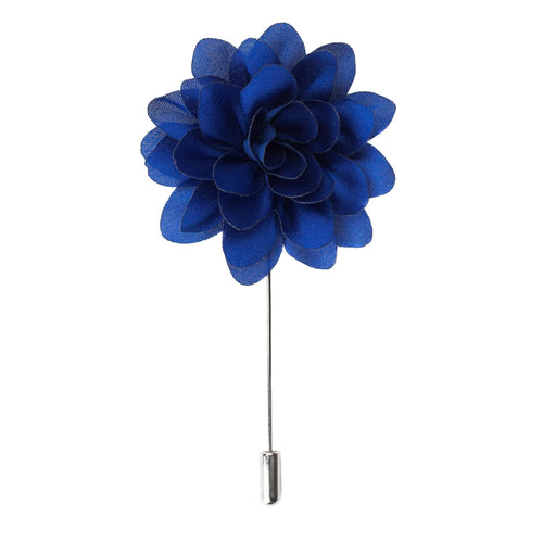 Blue flower lapel pin on a white background