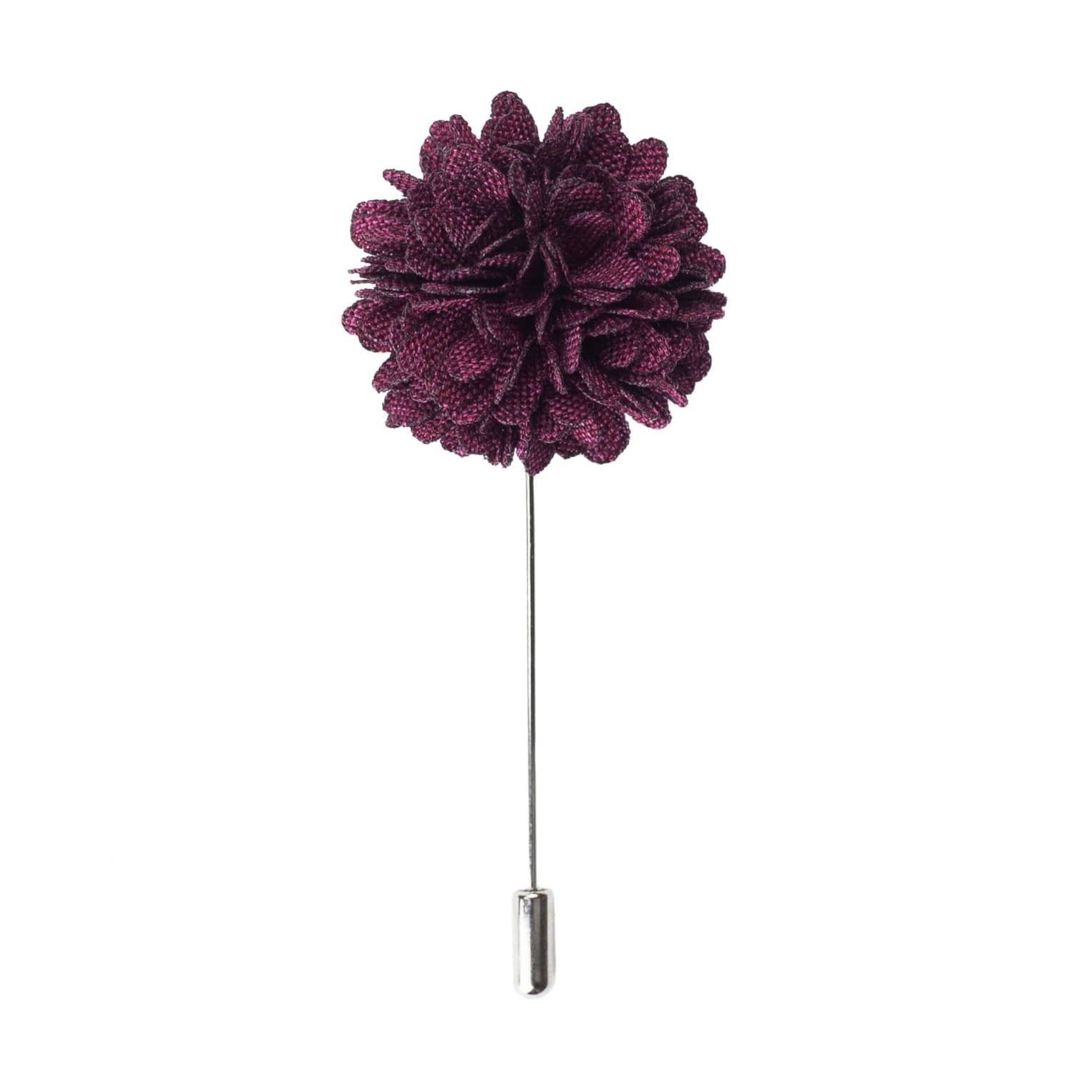 Purple flower-shaped lapel pin on a white background
