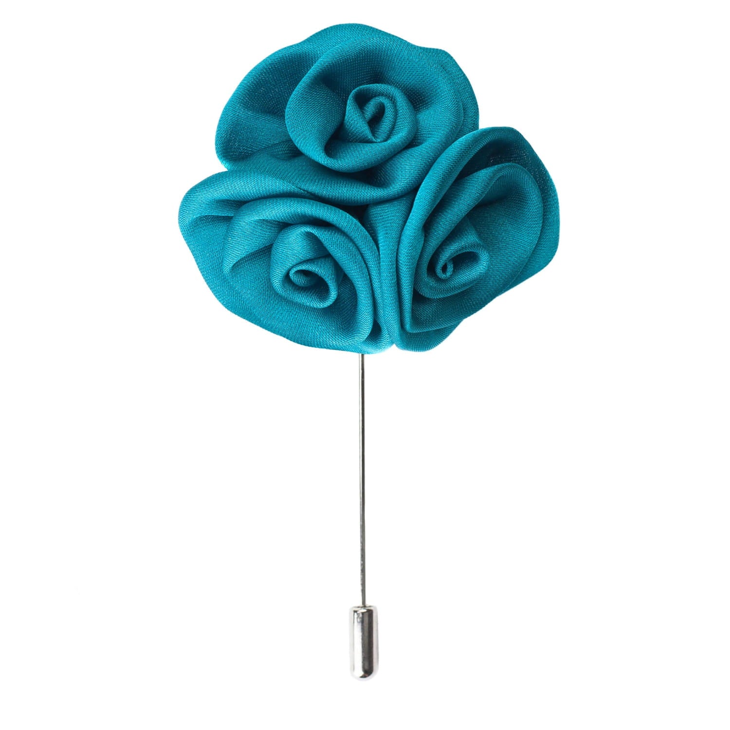 Teal flower-shaped brooch on a white background