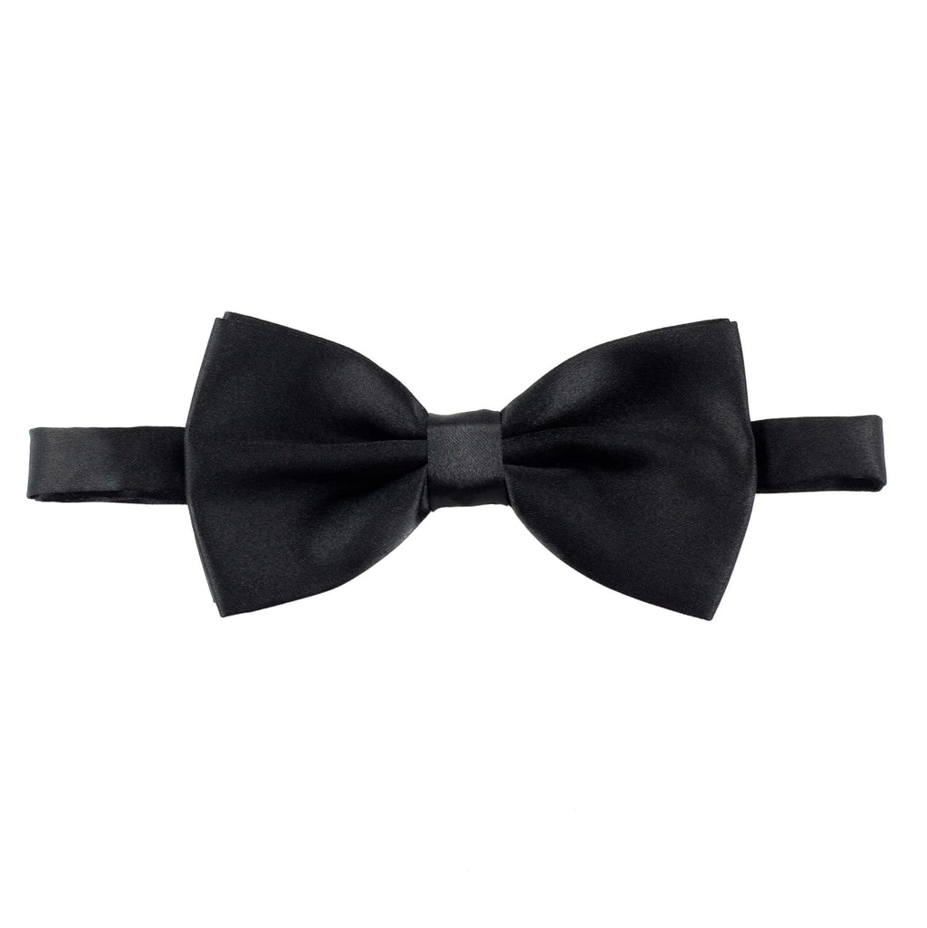 Black silk bow tie against white backdrop