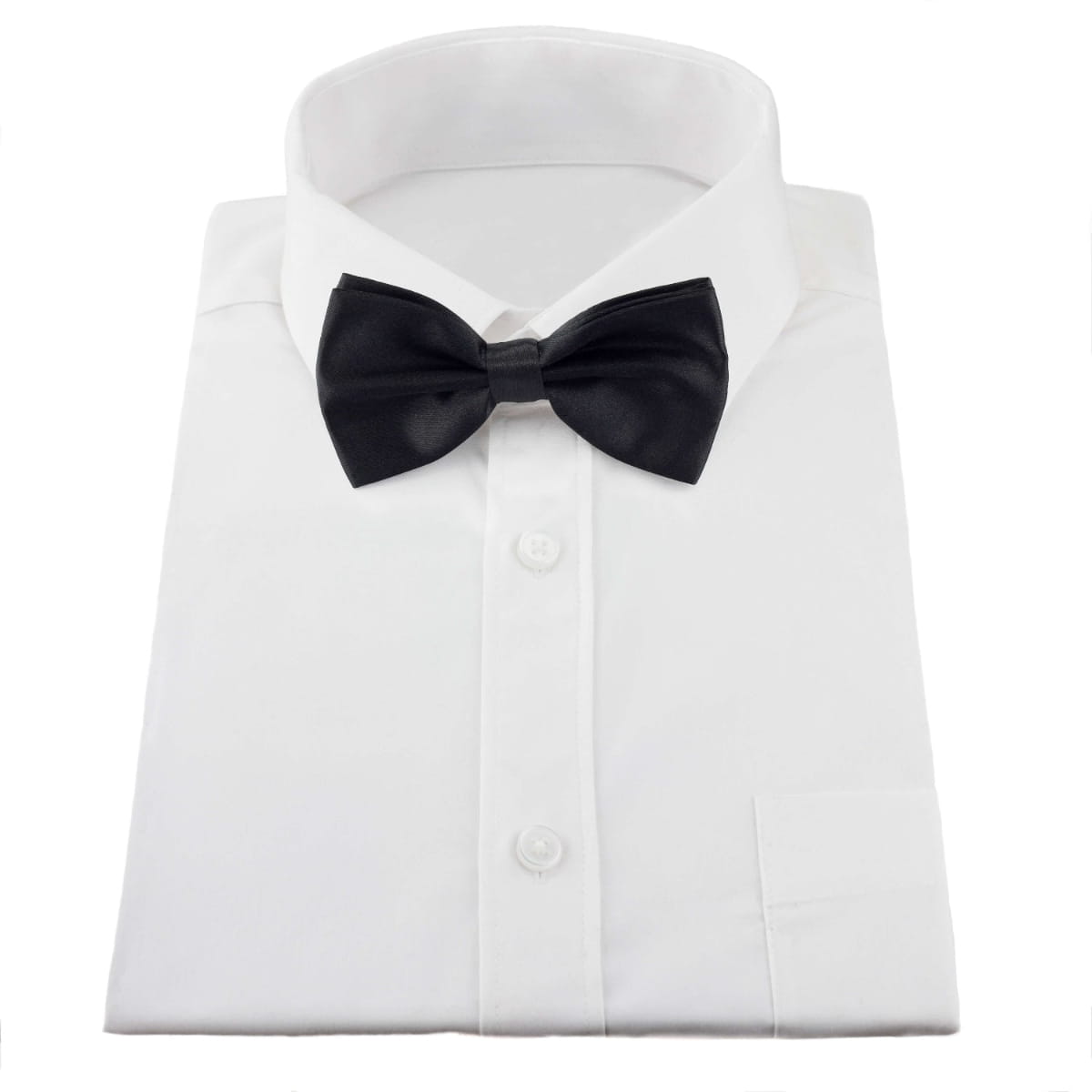 black bowtie on a white shirt
