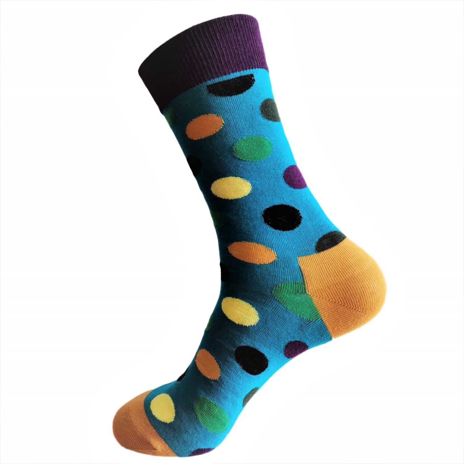 Colorful polka dot sock on a white background