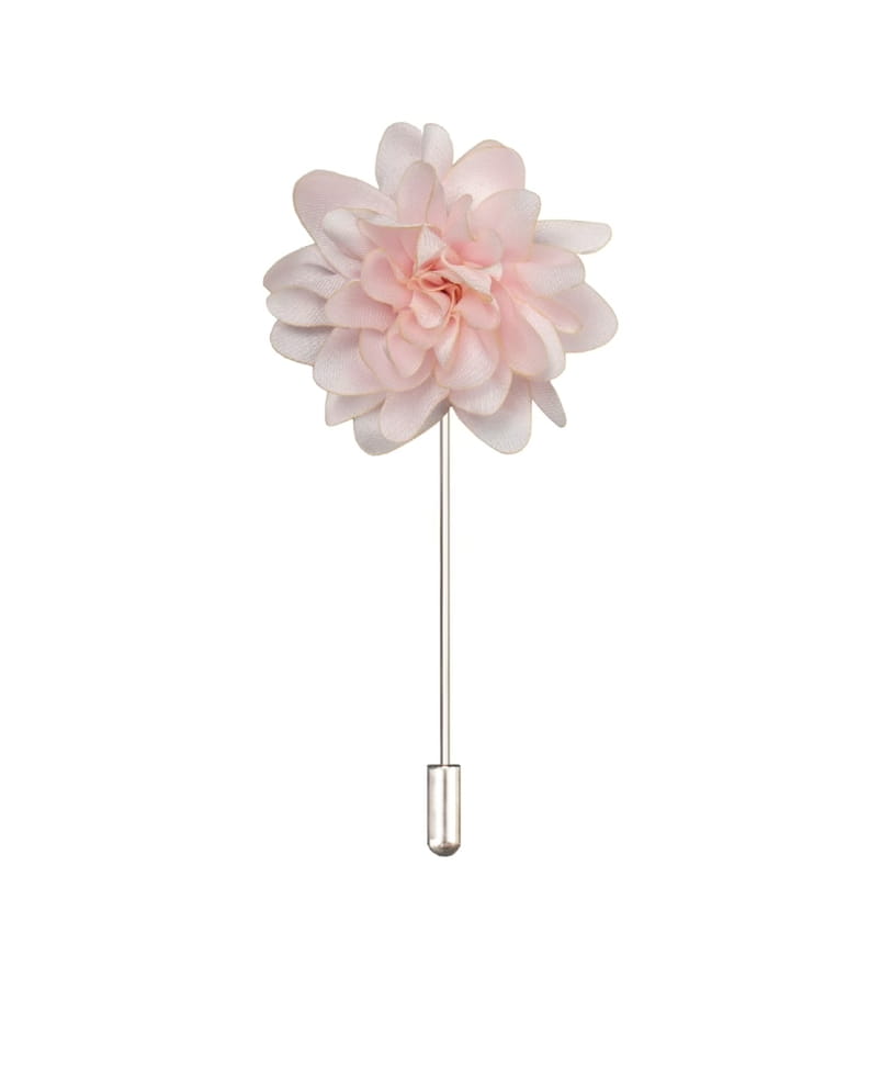 Pink flower lapel pin on a white background