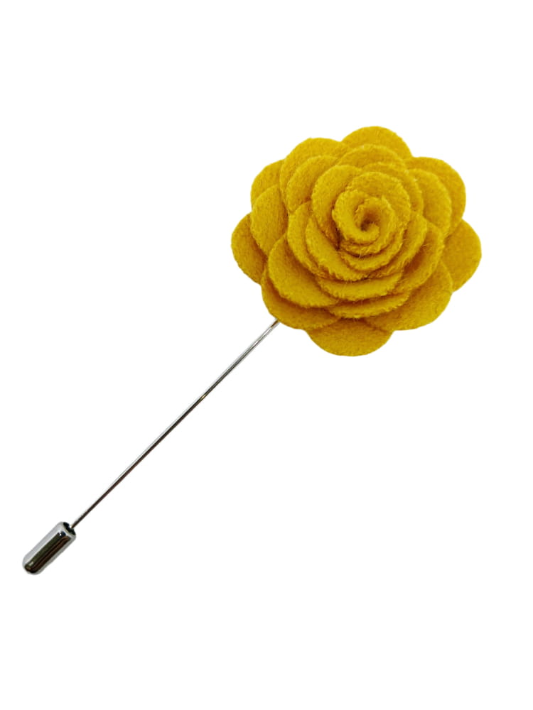 Yellow flower lapel pin on a white background