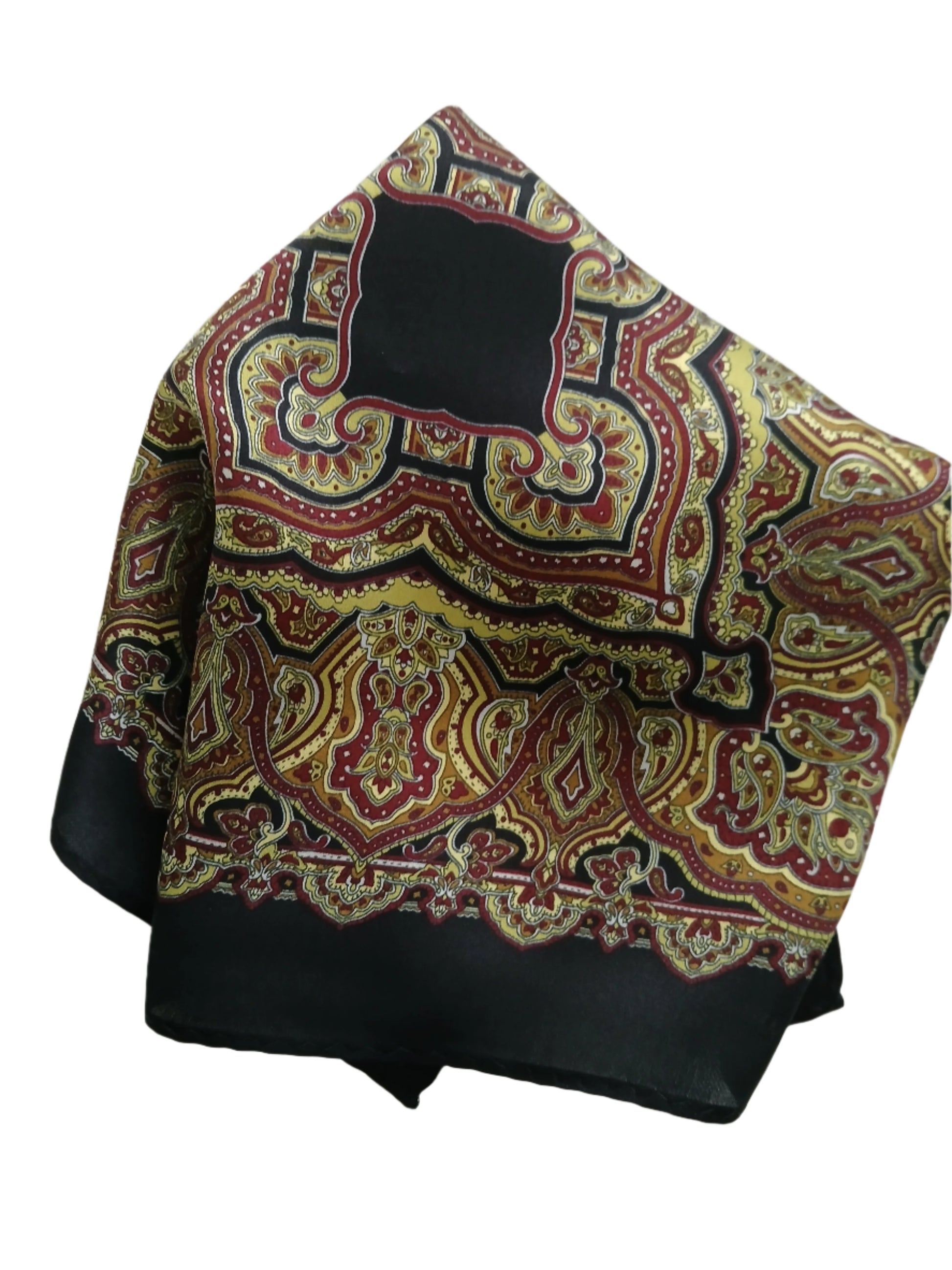 Paisley pocket square in black and gold
