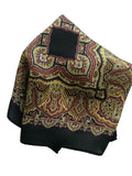 Paisley pocket square in black and burgundy and golden tones