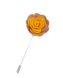 brown and yellow lapel pin flower for men's suit
