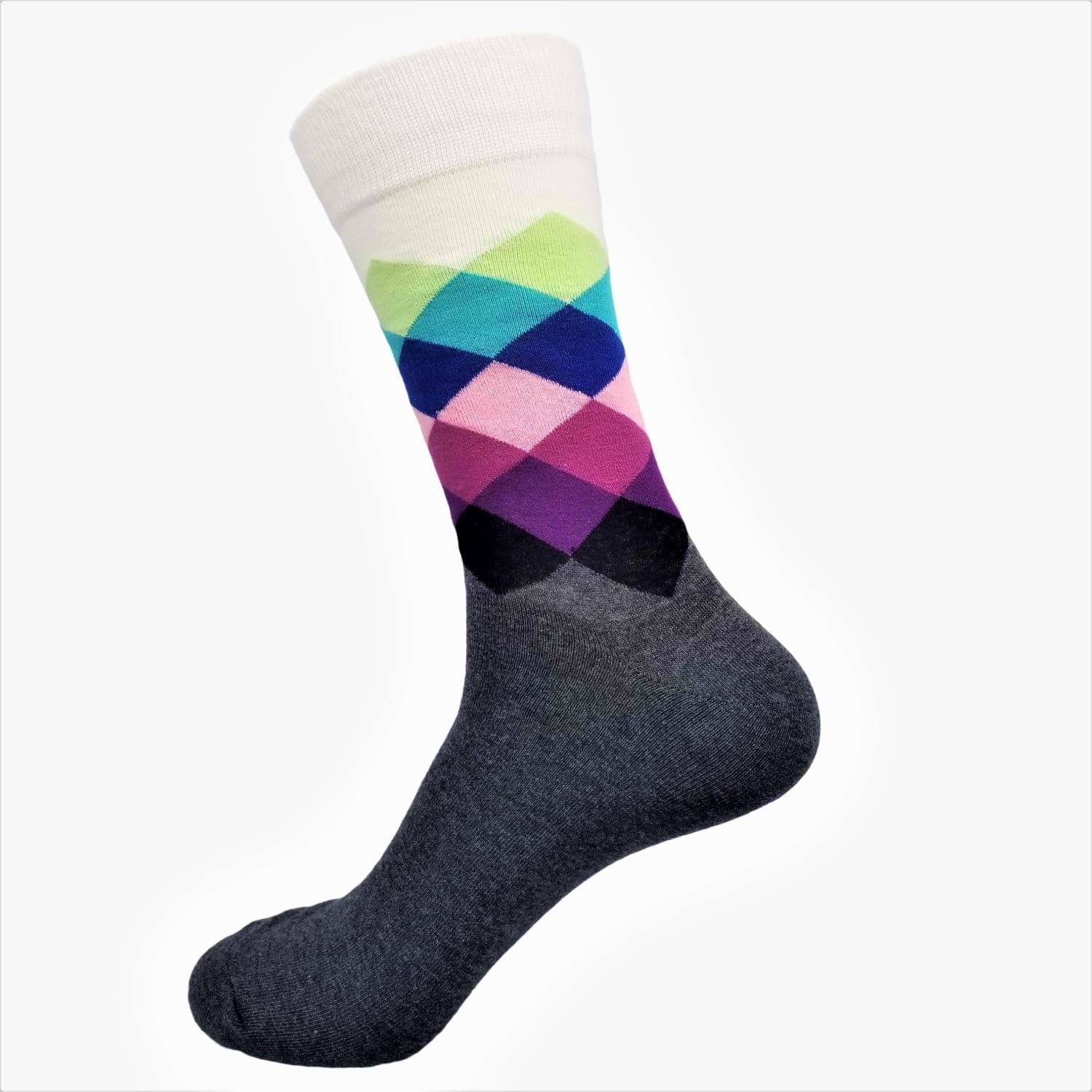 Colorful argyle pattern sock on a white background