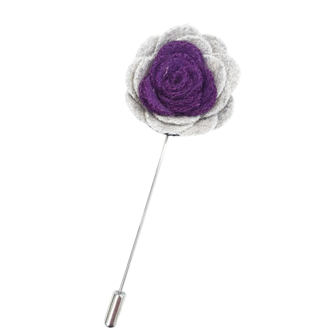 grey and purple lapel pin flower for men's suit