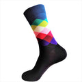 Colorful diamond patterned sock on a white background