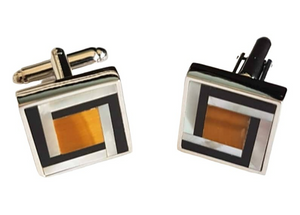 silver cufflinks with tiger's eye inlay, agate and mother of pearl