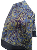 Blue and yellow paisley patterned product on a white background