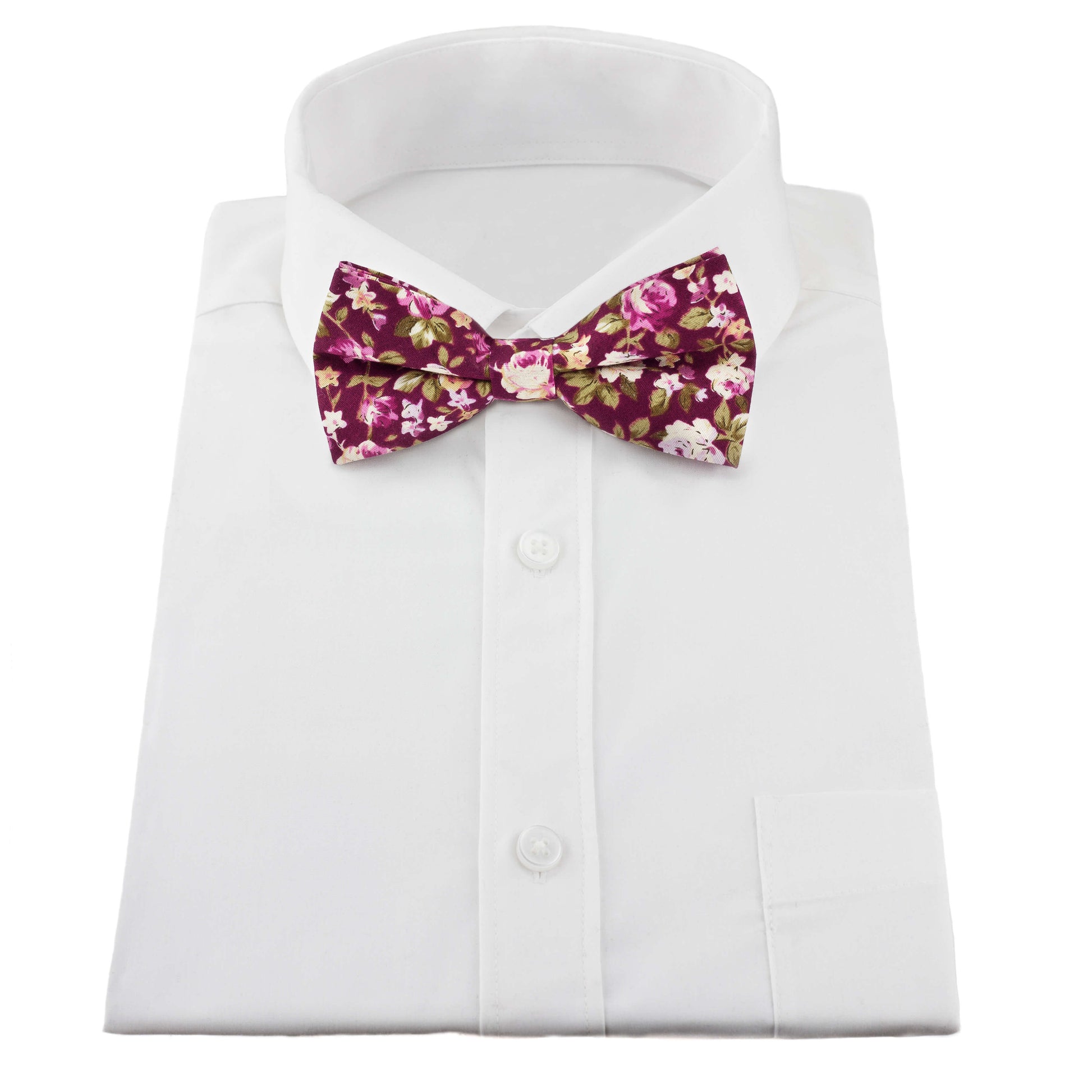easy fasten bow tie, burgundy floral pattern