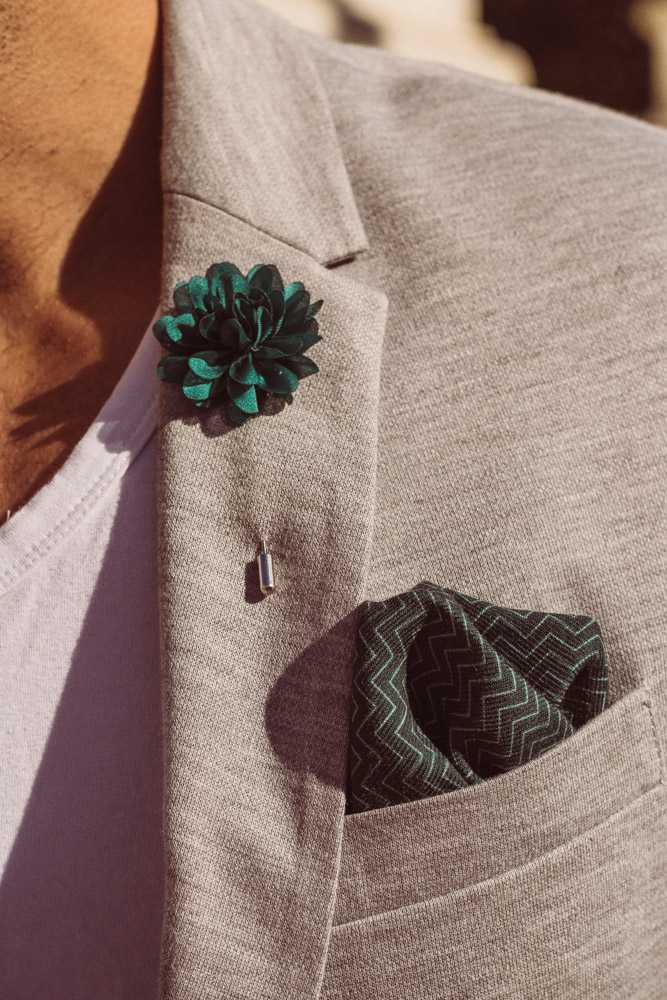 green silk lapel pin flower