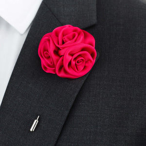 red silk button hole, red silk lapel pin flower