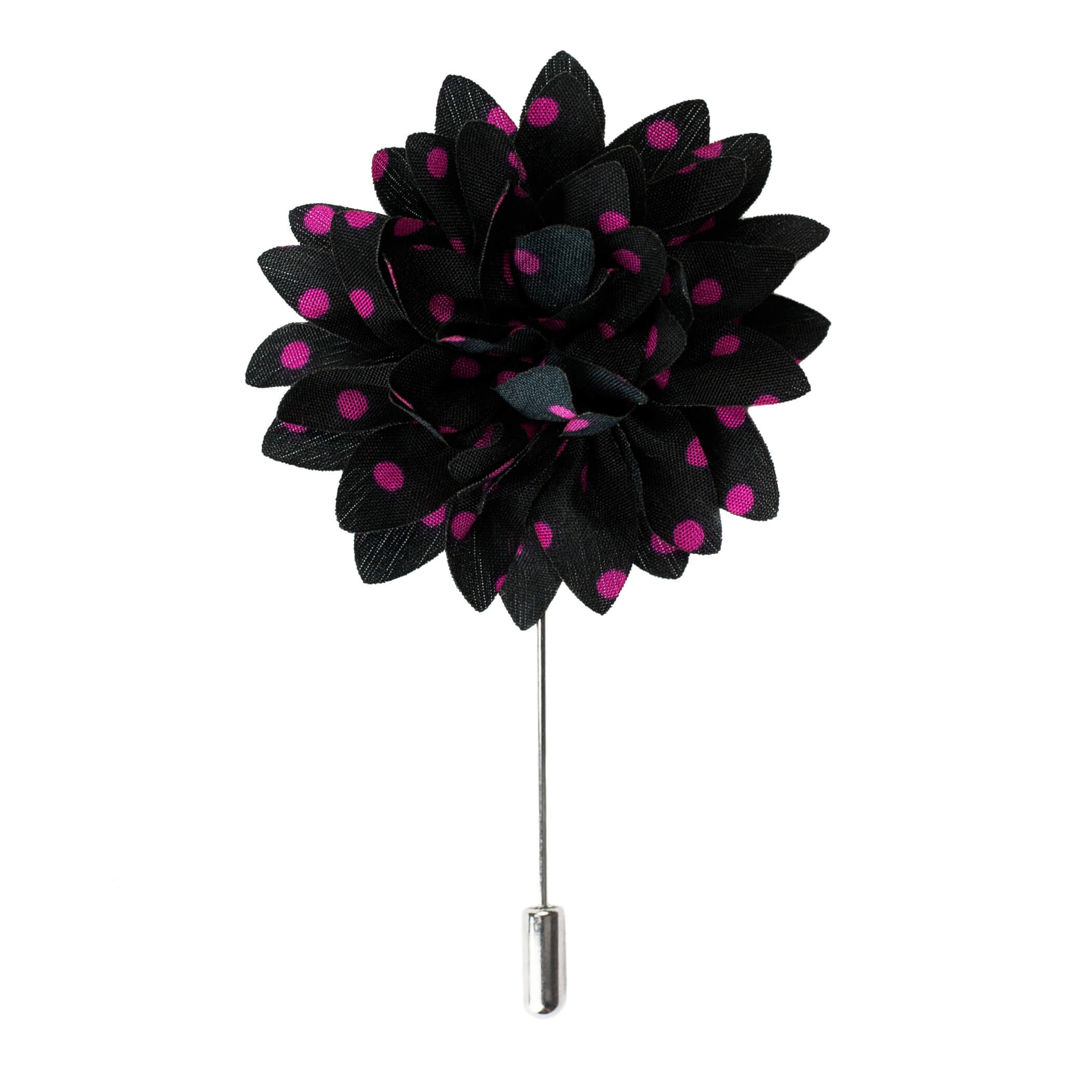 black polka dot lapel pin flower