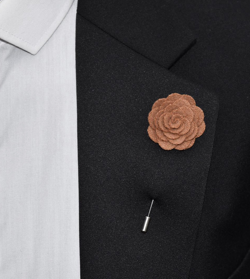 brown lapel pin flower