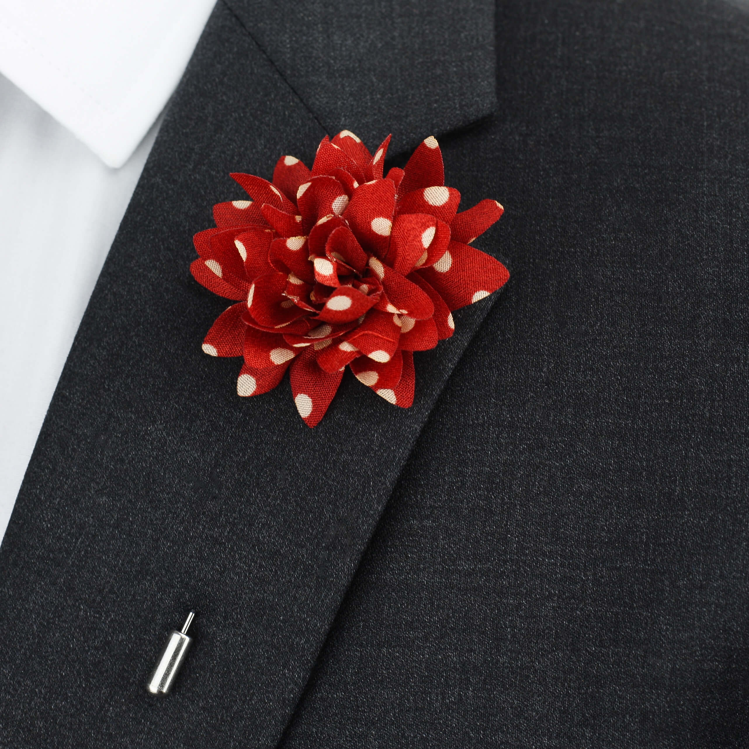 Silk Flower Lapel Pin Red and Cream Polka Dots Lapel Pins Ties Pocket Squares Mr Lapel