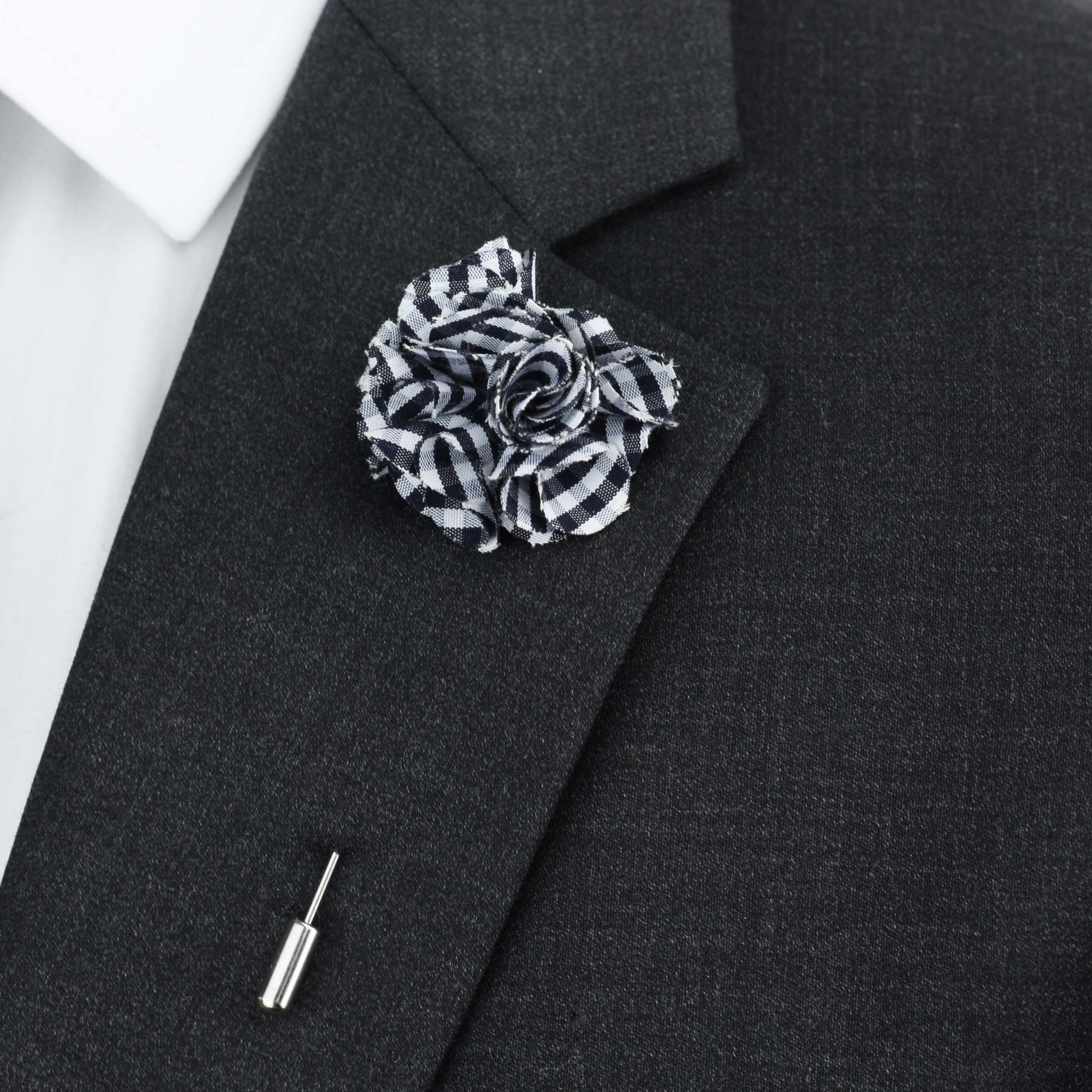 gingham lapel pin flower, gingham button hole