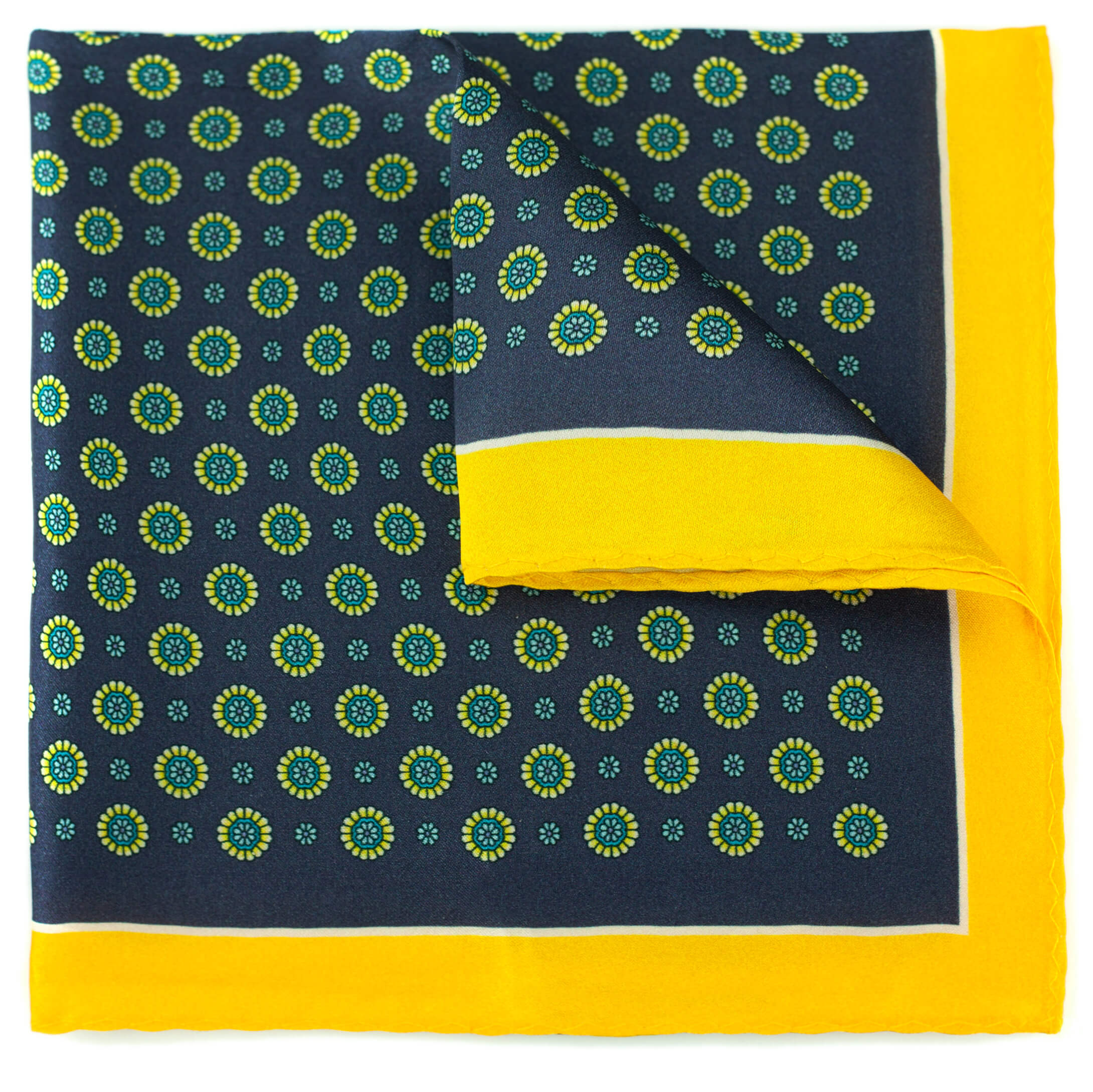 blue and yellow silk pocket square