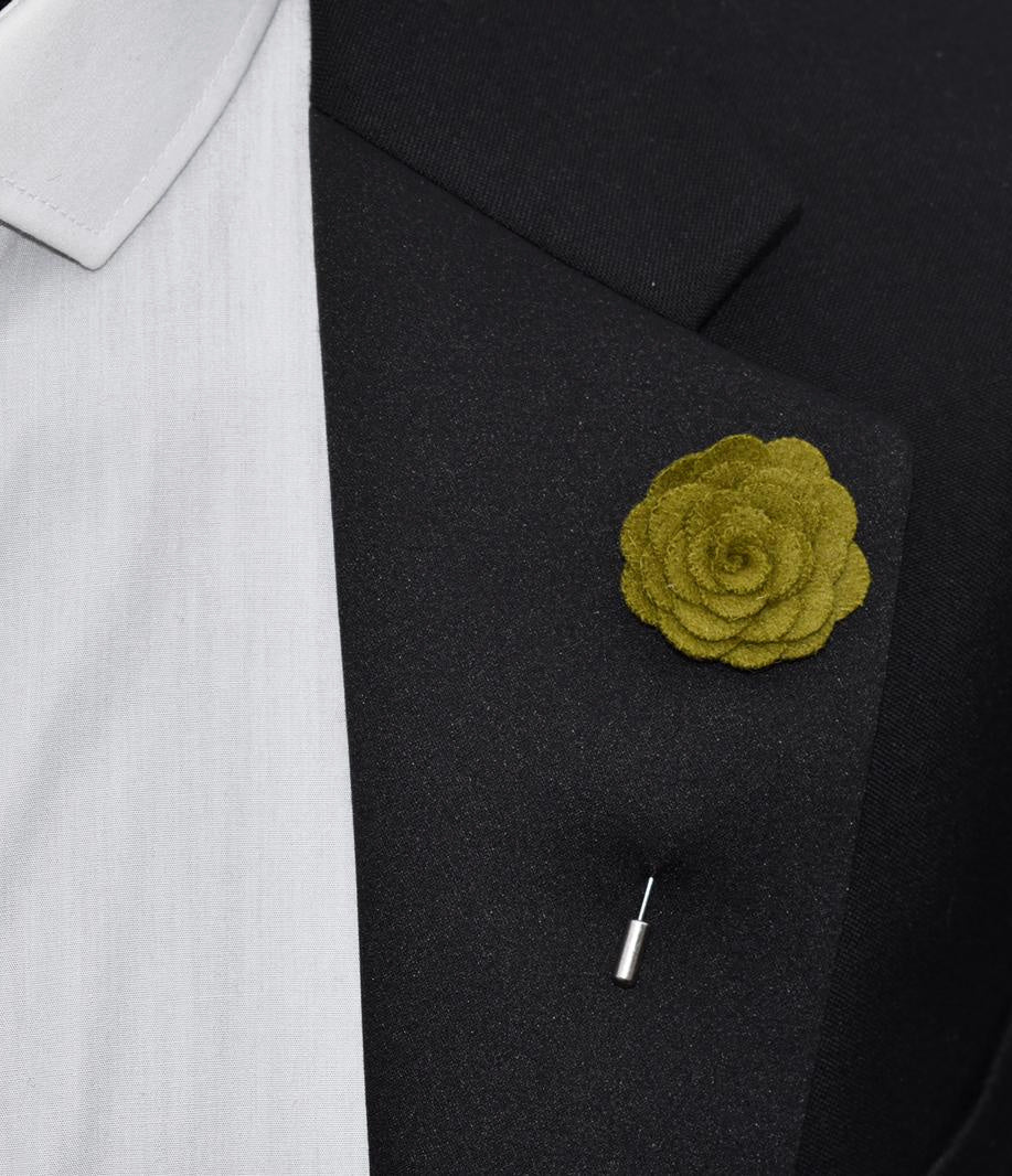 felt lapel pin flower, olive green