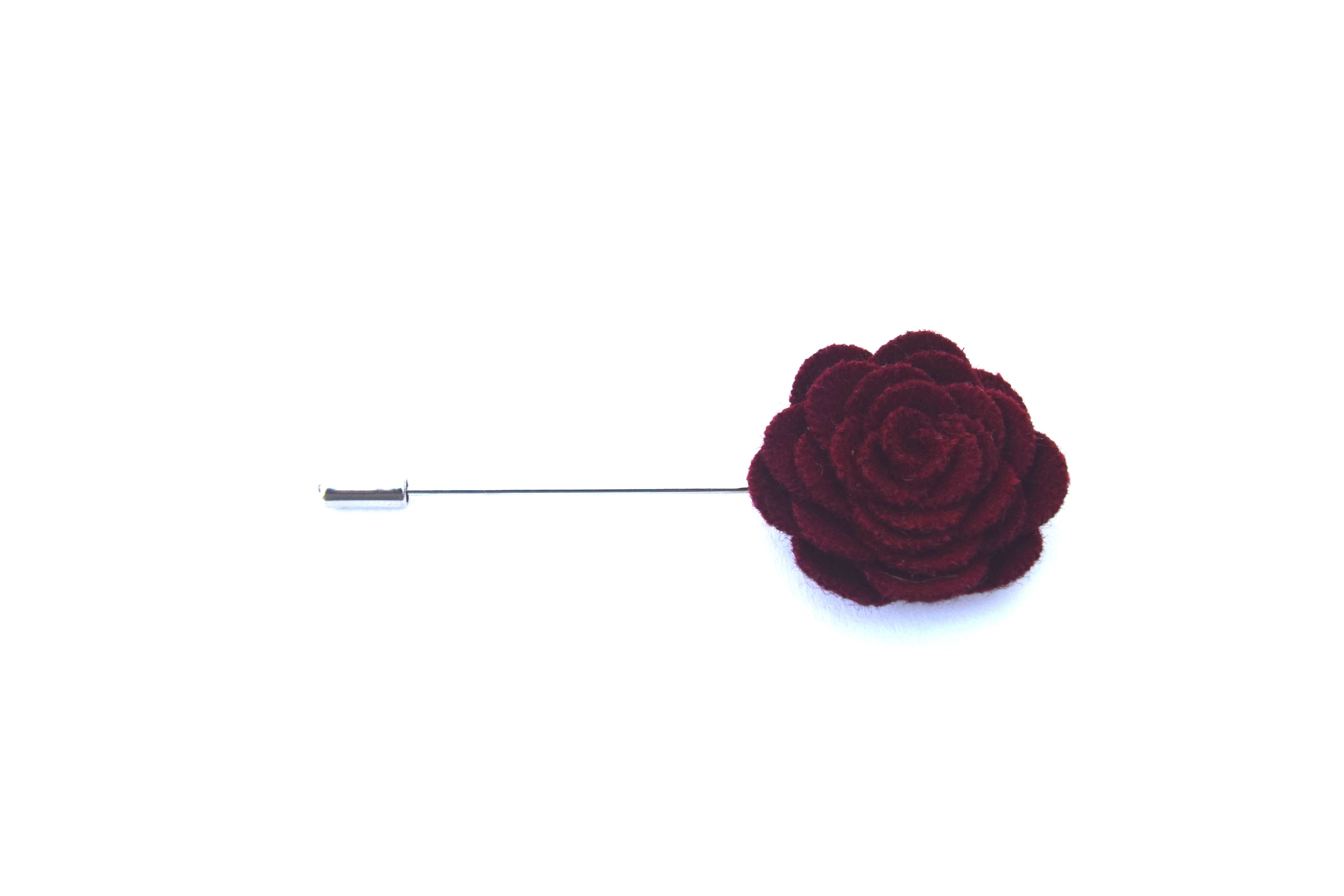 felt lapel pin flower, burgundy button hole
