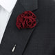 burgundy silk button hole, burgundy lapel pin, men's brooch