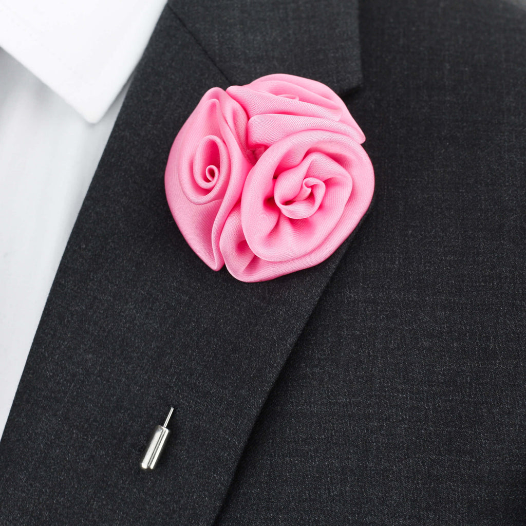 pink lapel pin flower, pink silk button hole
