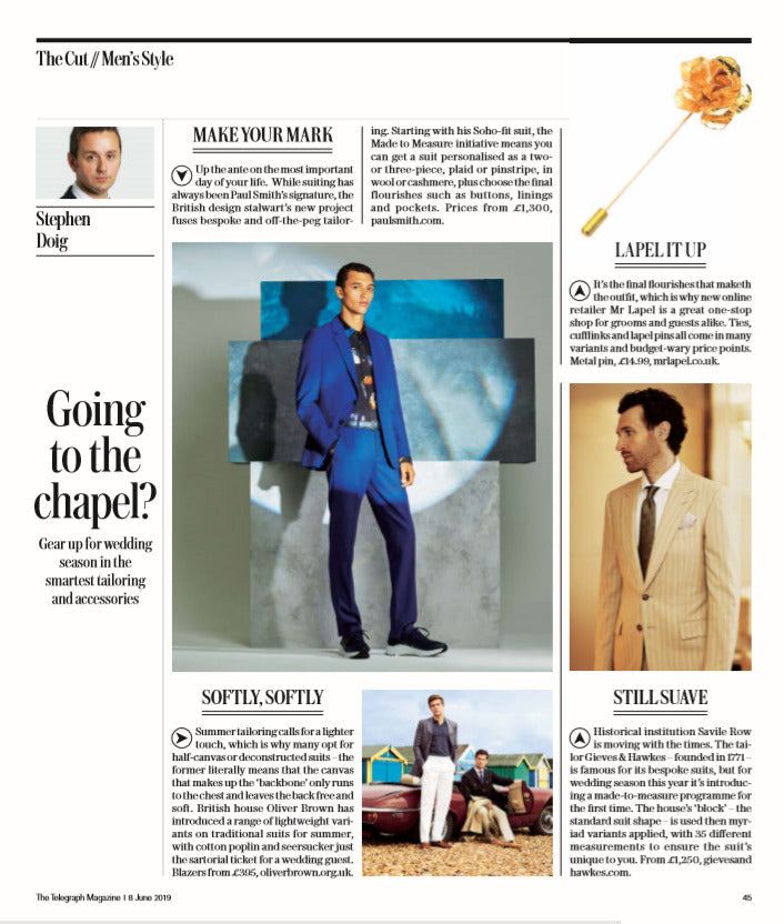 Telegraph recommendation of rose gold lapel pin for men's suit