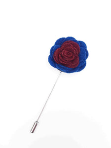 blue and burgundy lapel pin flower, rose lapel pin, men's brooch