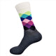 grey socks with white, blue and pink diamond pattern