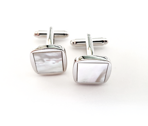 silver cufflinks with mother of pearl inlay, mother of pearl cufflinks, silver and mother of pearl cufflinks