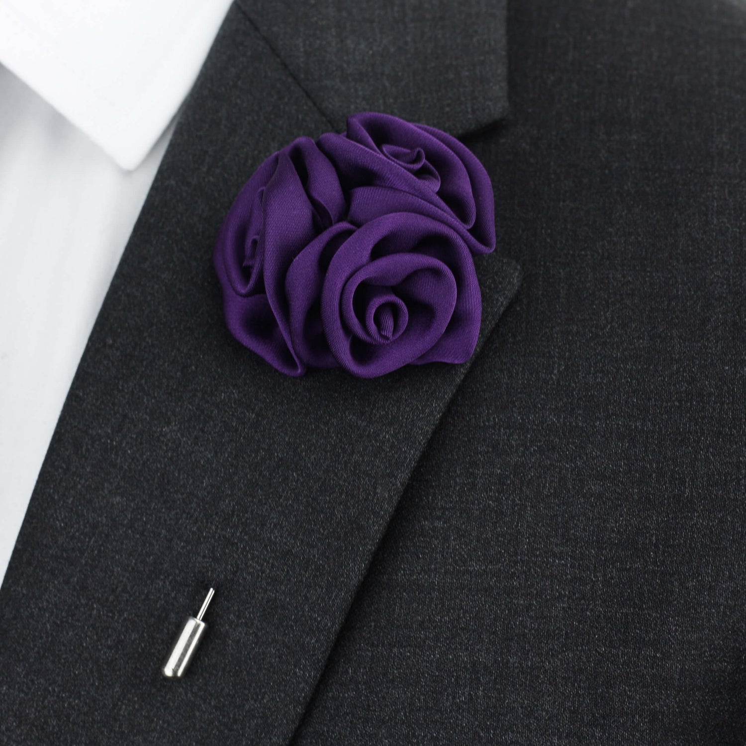 purple silk button hole flower, purple lapel pin flower
