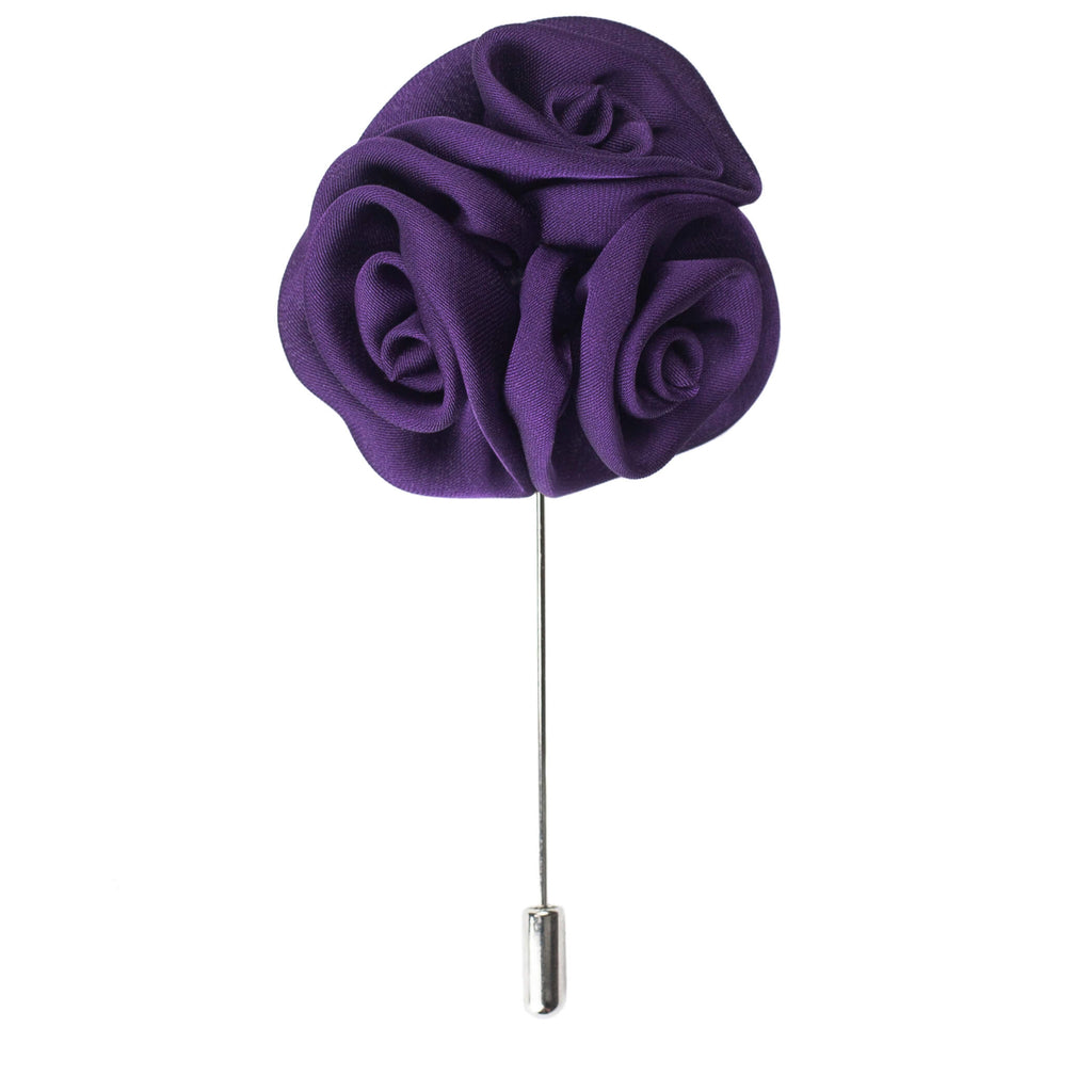 purple silk button hole flower, purple lapel pin flower
