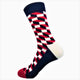 red and navy socks with white checkered pattern, luxury combed cotton socks, cheaper alternative to Happy Socks